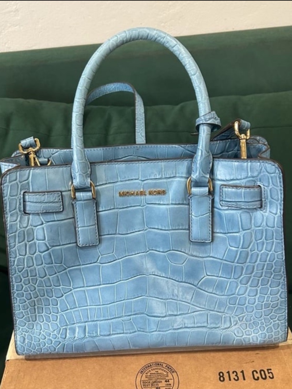 Michael Kors Sky Blue Croc-Embossed Satchel